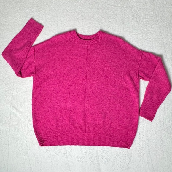 Vince Camuto Exposed Seam Crewneck Sweater Relaxed Fit Bright Pink Size XS/S - Picture 8 of 15